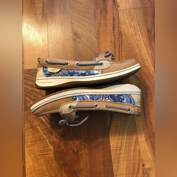 SPERRY Womens Leather Angelfish Boat Lace Tie Sequins Loafer Tan Shoe Size 6.5 - Picture 8 of 13